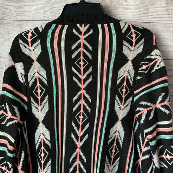 Eyeshadow Geometric Print Cardigan Sweater Open Front Asymmetrical Bottom Size S - Picture 6 of 15